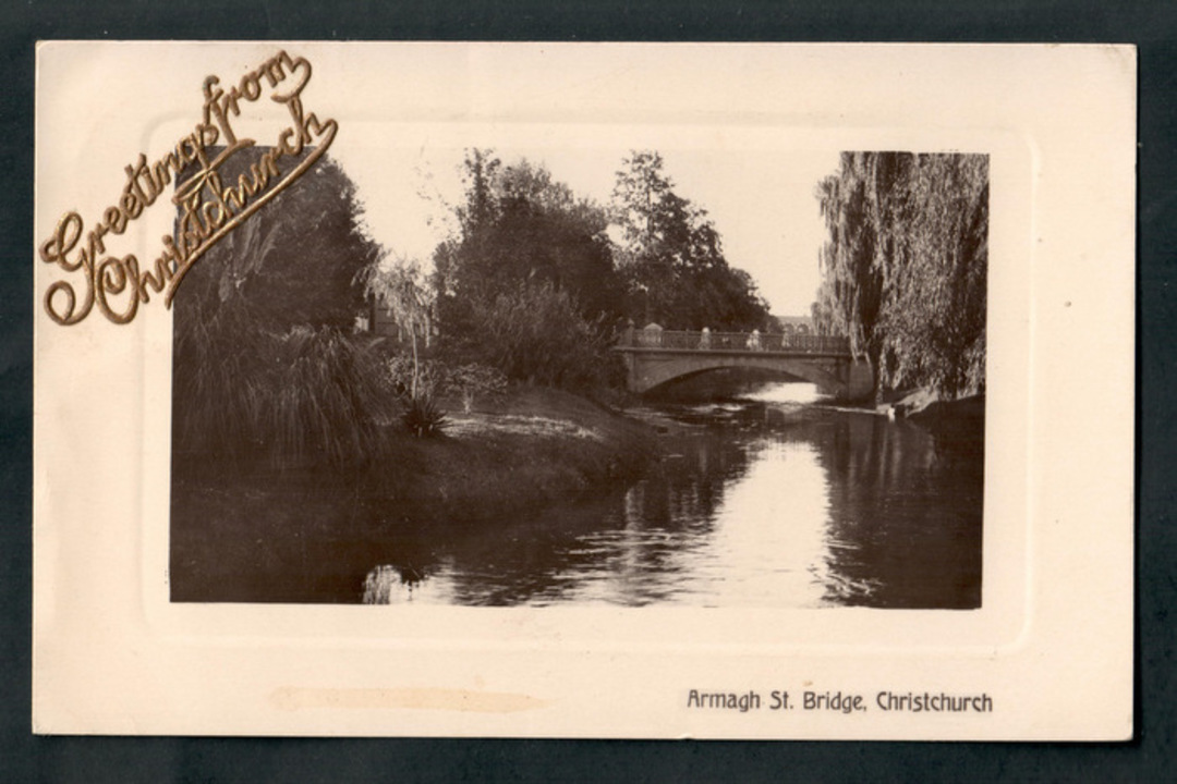 Real Photograph of Armagh Street Bridge Christchurch. Greetings from Christchurch. - 248326 - Postcard image 0