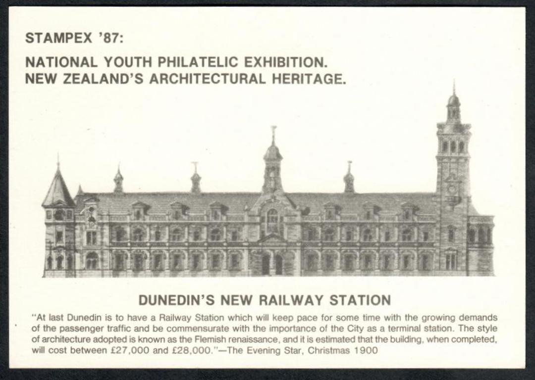 NEW RAILWAT STATION DUNEDIN Postcard. Stampea '87. - 440603 - Postcard image 0