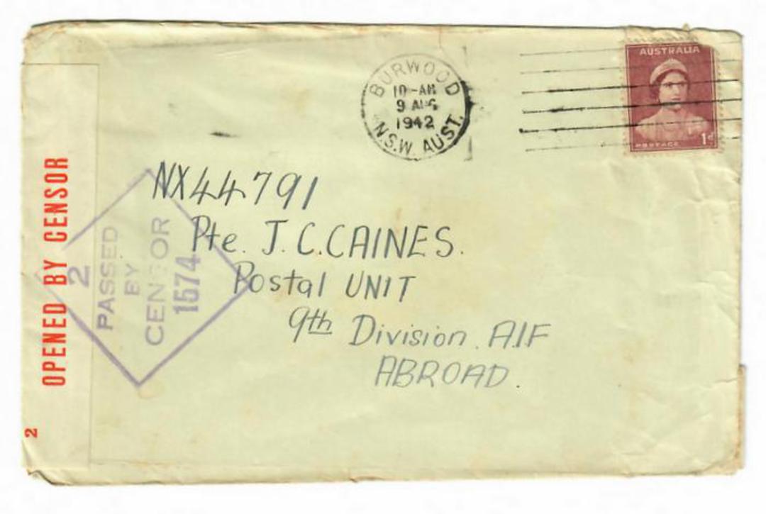 AUSTRALIA 1942 Letter to Postal Unit 9th Division AIF Abroad. Passed by Censor 1574. - 30213 - War image 0