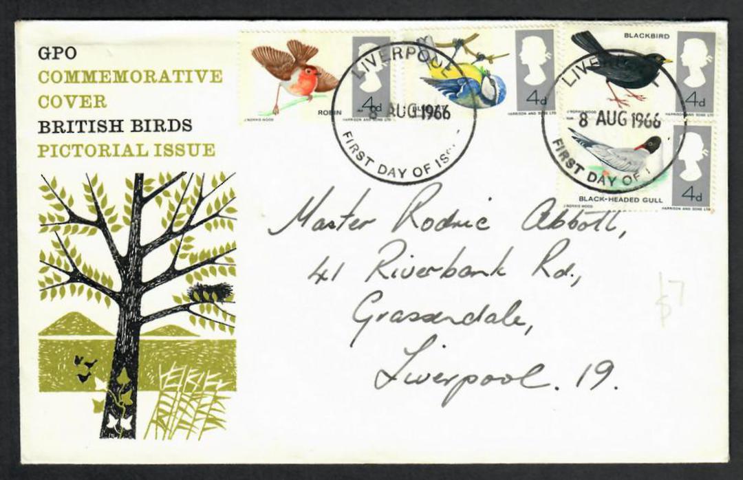 GREAT BRITAIN 1966 Birds. Set of 4 on first day cover. - 530325 - FDC image 0