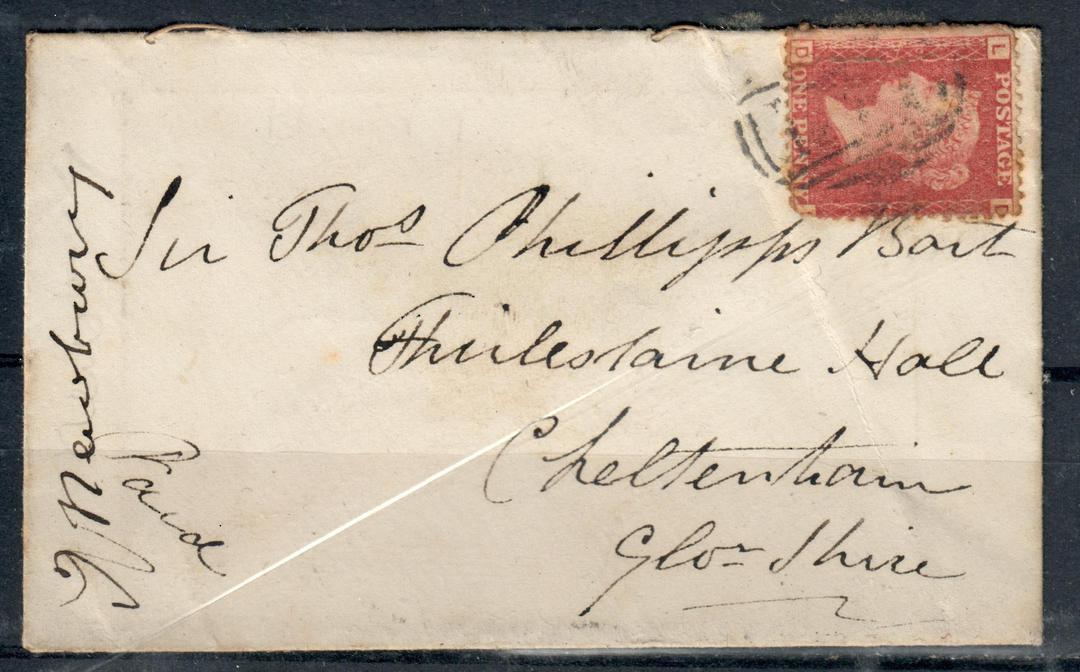 GREAT BRITAIN 1866 1d Red Cover. Postmark BROADWAY 15/5/66 and backstamp CHELTENHAM 16/5/66. - 21066 - PostalHist image 0