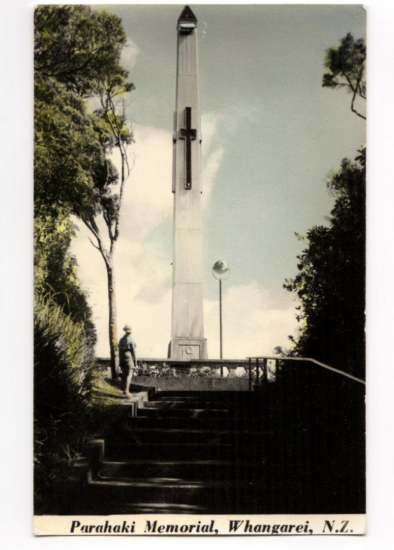 Tinted Postcard by N S Seaward of Parahaki Memorial Whangarei. - 44871 - Postcard image 0