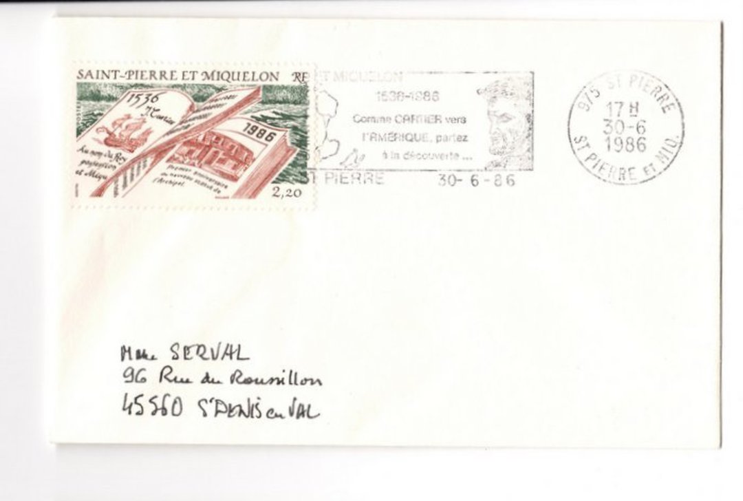 ST PIERRE et MIQUELON 1986 Centenary of the Discovery of the Ilands by Jacques Cartier on first day cover. - 38238 - FDC image 0
