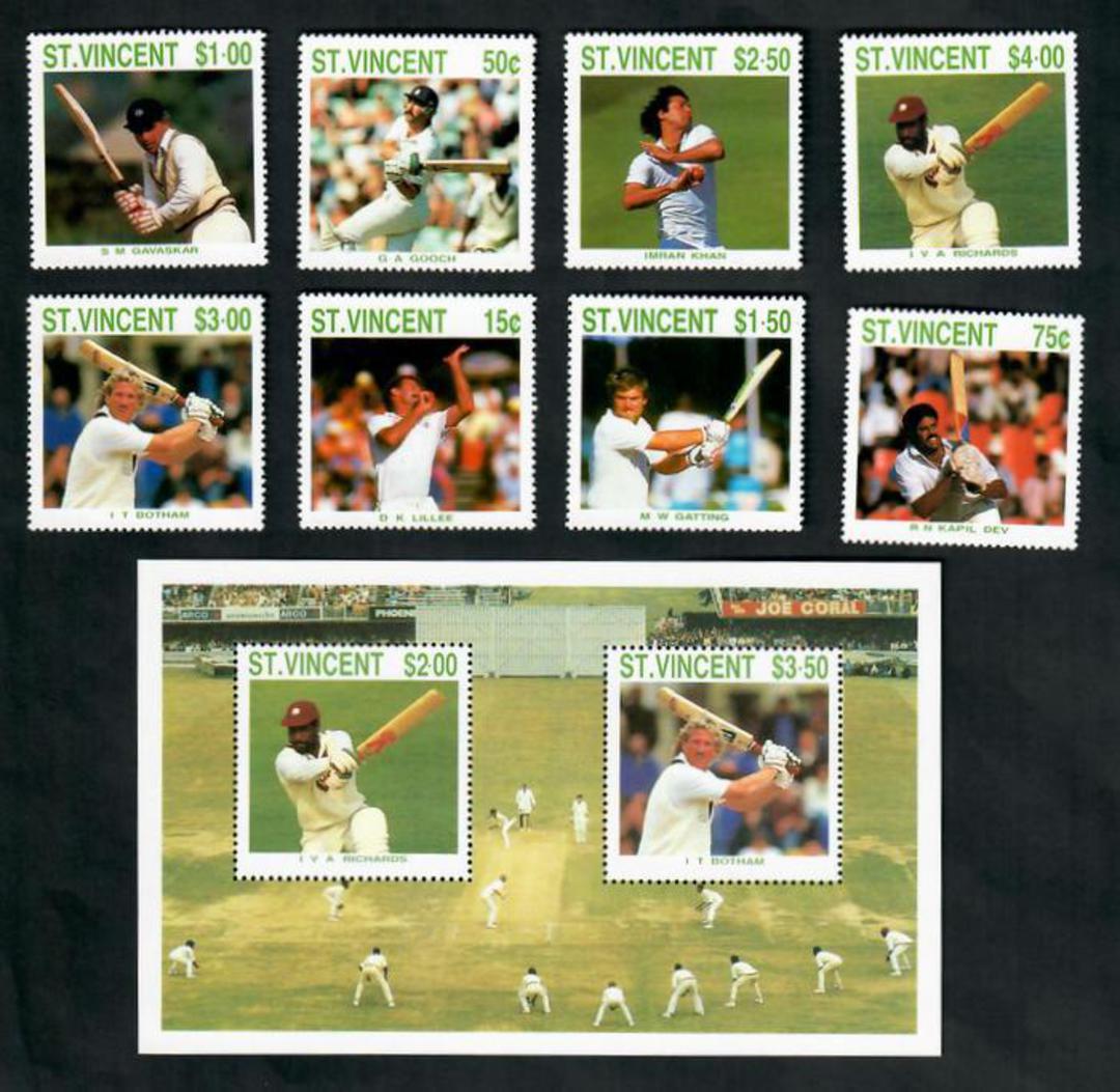 ST VINCENT 1988 Cricketers. Set of 8 and miniature sheet. - 21576 - UHM image 0