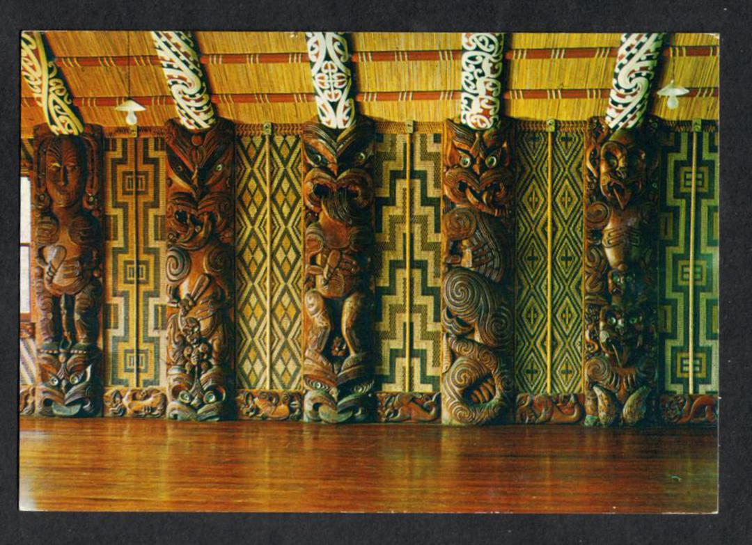 Modern Coloured Postcard by Gladys Goodall of Carved Panels Tukutuku Whare Runanga Waitangi. - 444331 - Postcard image 0