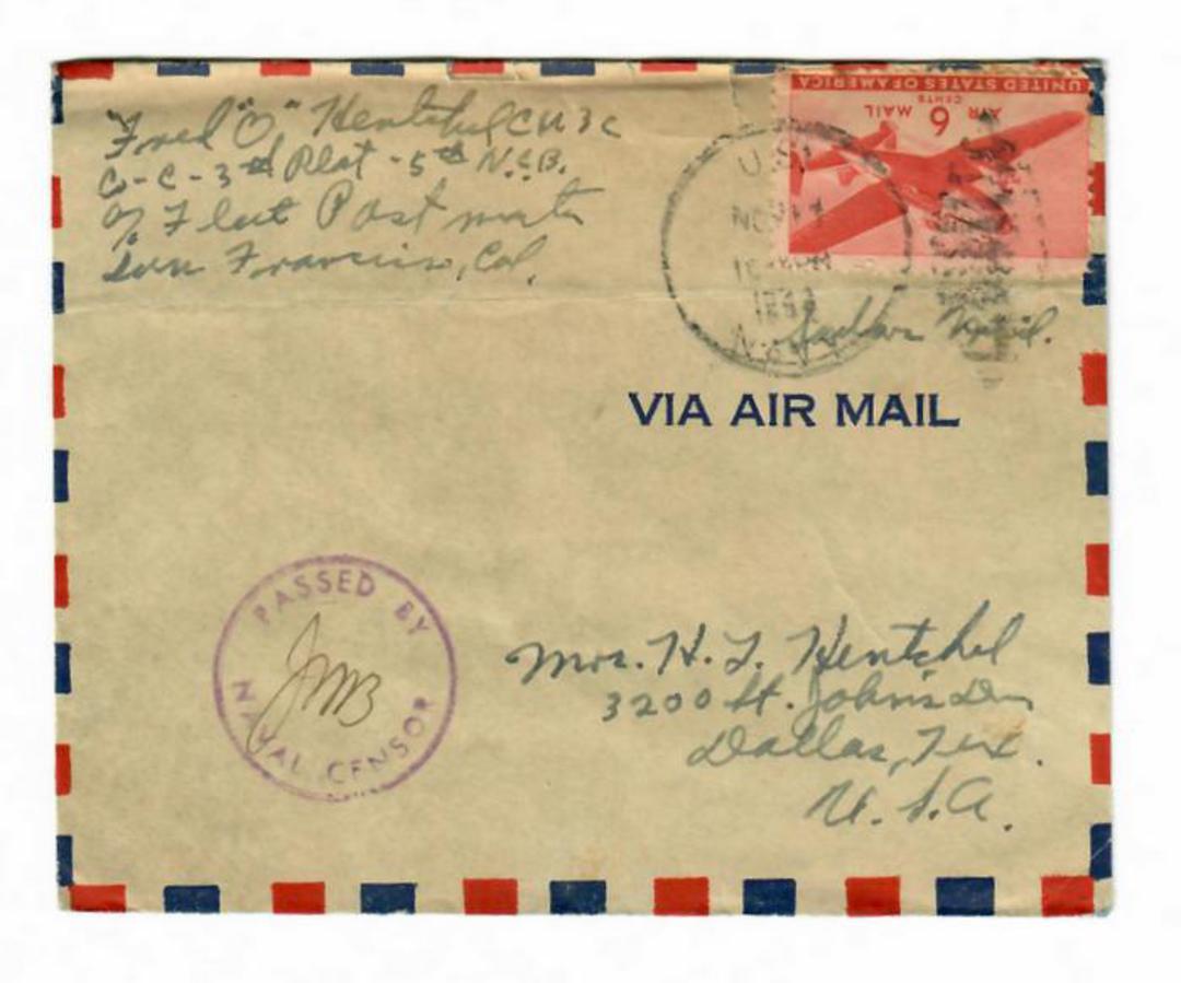 USA 1943 Airmail Letter. Postmark US Navy. Passed by Naval Censor. image 0