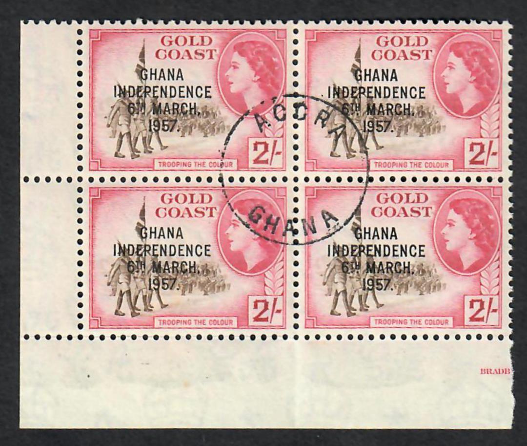 GHANA 1957 Definitive 2/- in corner block of 4 with clear ACCRA postmark. - 22473 - FU image 0