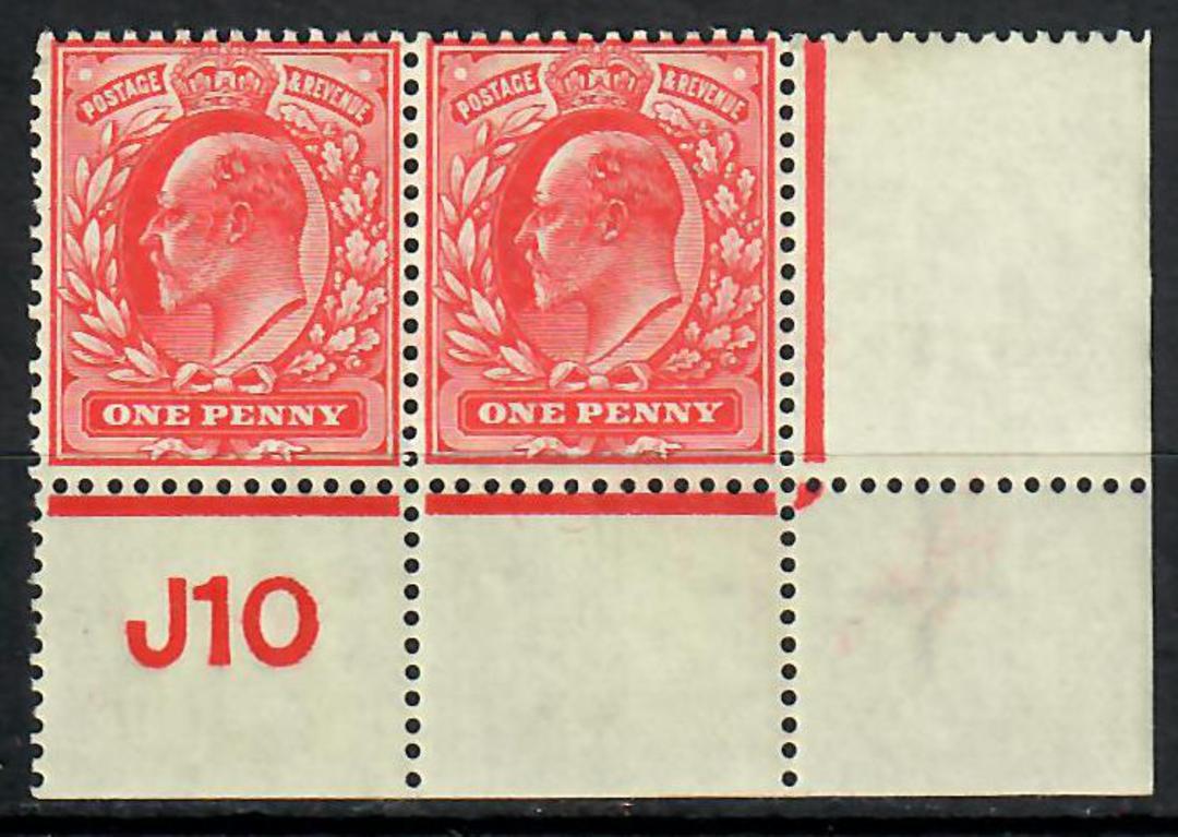 GREAT BRITAIN 1902 Edward 7th Definitive 1d Red. Corner block with Control J10. - 70581 - UHM image 0
