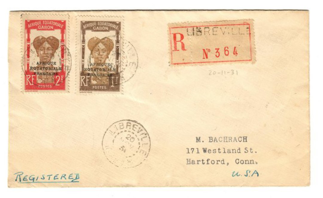 GABON 1931 Registered Letter from Libreville to USA. - 37578 - PostalHist image 0