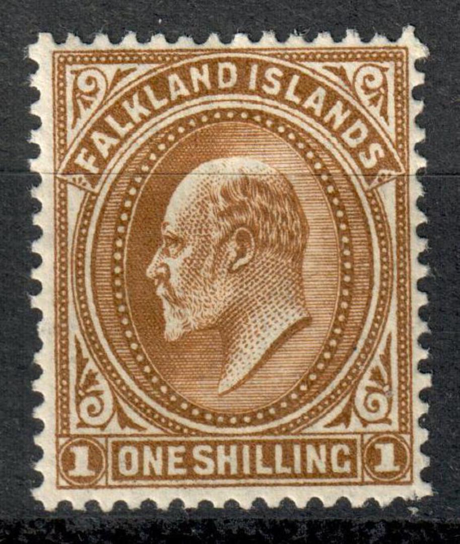 FALKLAND ISLANDS 1904 Edward 7th Definitive 1/- Brown. Very lightly hinged. - 6946 - LHM image 0