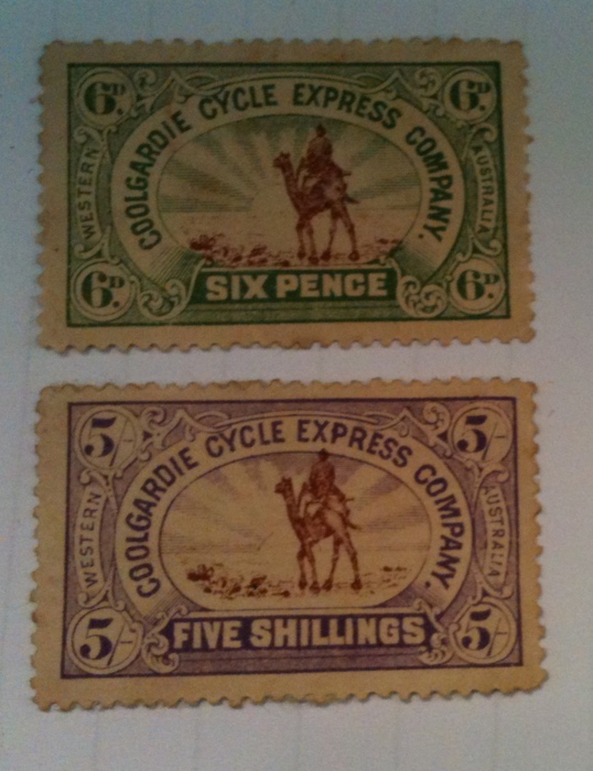 AUSTRALIA Coolgardie Cycle Express Company 6d and 5/- values. A little toning exists in the gum. Therefore MNG. - 72546 - MNG image 0