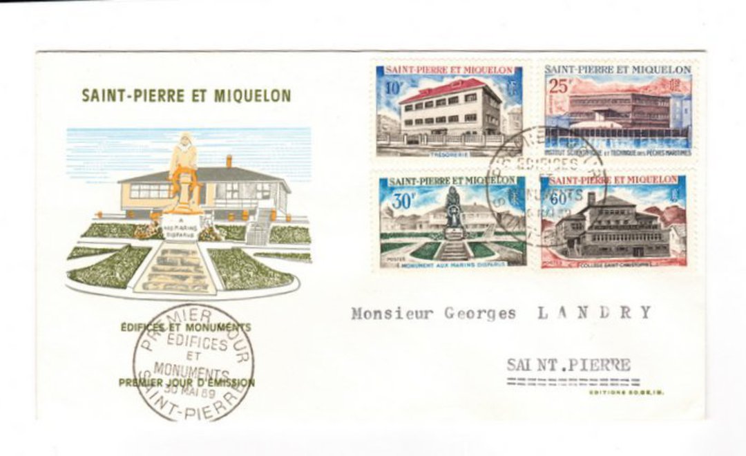 ST PIERRE et MIQUELON 1969 Buildings and Monuments. Set of 4 on first day cover. - 38226 - FDC image 0
