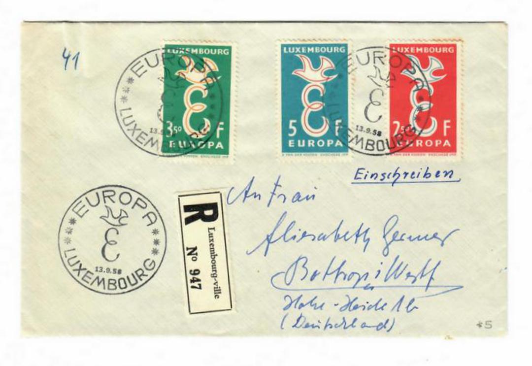 LUXEMBOURG 1958 Europa. Set of 3 on registered first day cover with the receipt. - 30478 - PostalHist image 0