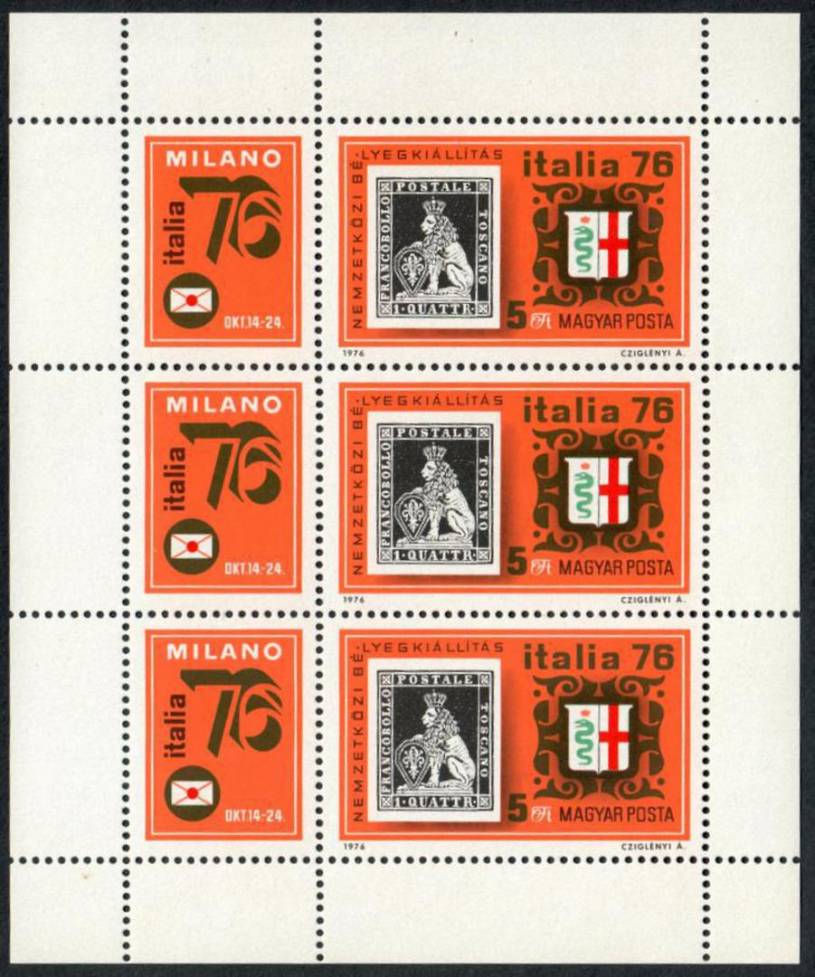 HUNGARY 1976 Italia '76 International Stamp Exhibition. Sheetlet of 3. - 50794 - UHM image 0
