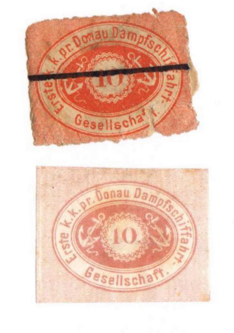 Erste k k pr Donau Dampfschifffahrt Gesellschaft. Two values one used but damaged. - 76958 - Cinderellas image 0