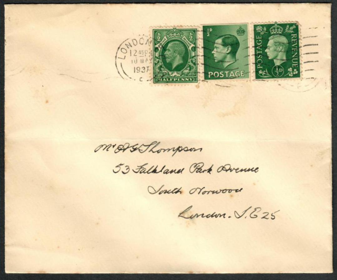 GREAT BRITAIN 1937 Internal letter. Stamps of Geo 5th Geo 6th and Edward 8th. - 35230 - PostalHist image 0