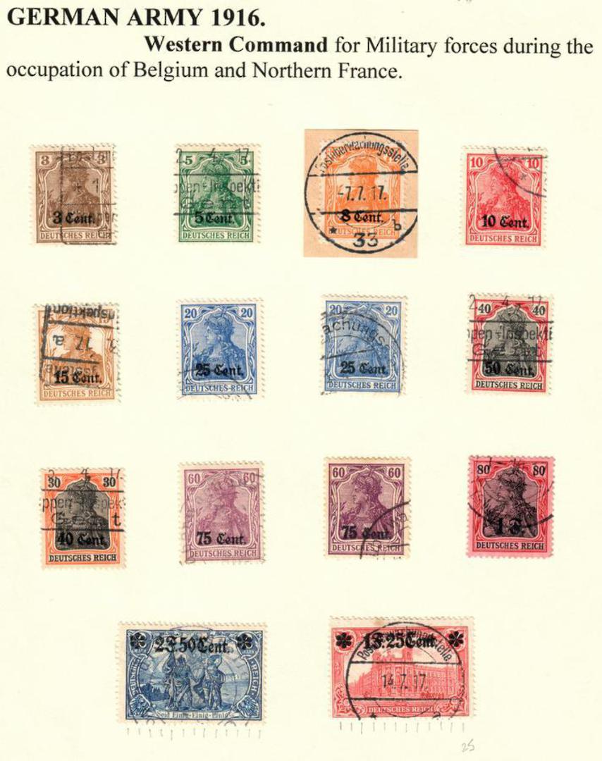 GERMAN OCCUPATION - WESTERN MILITARY COMMAND 1916 Definitives. Set of 12. Includes fine used copies of both high value perf vari image 0