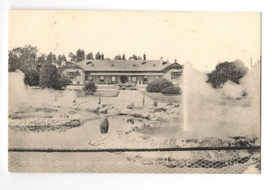 Postcard of Malfroy Geyser and Government Sanatorium. - 245905 - Postcard image 0