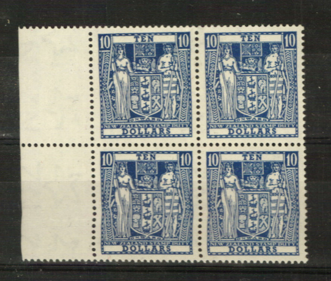 NEW ZEALAND 1967 Arms $10 Indigo Blue. Watermark Perf 14 comb. Block of 4. - 21848 - UHM image 0