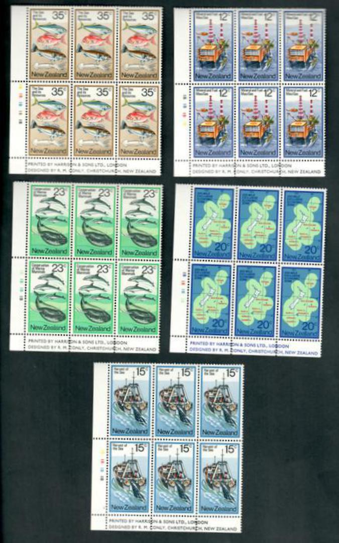 NEW ZEALAND 1978 Sea Resources. Set of 5 in plate blocks of 6. Plate 1B 1B 1B 1B. - 52506 - UHM image 0