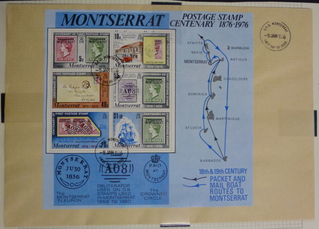 MONTSERRAT 1976 Centenary of the First Montserrat Postage Stamp. Miniature sheet on first day cover. - 58845 - FDC image 0