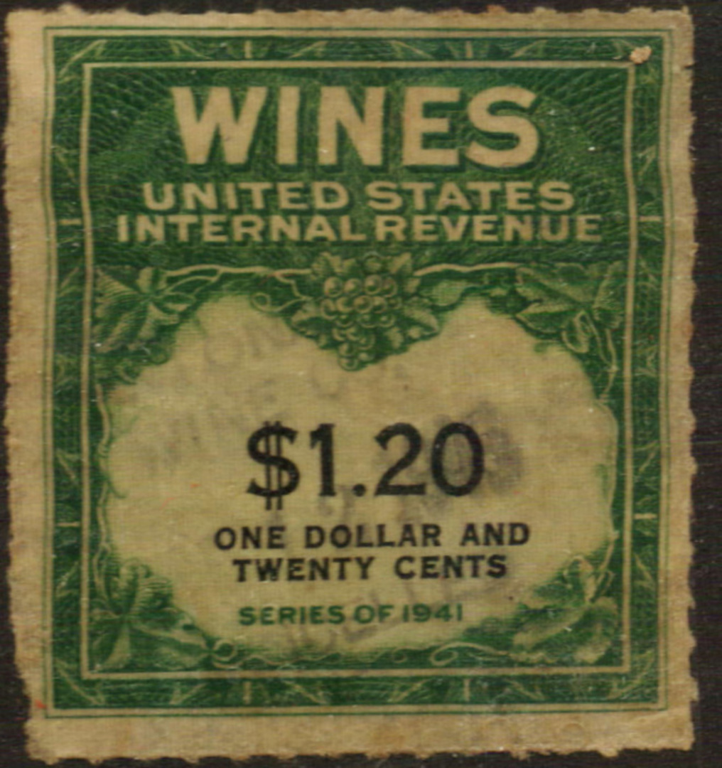 USA 1941 Internal Revenue Wines $1.20 Green and Black. - 76111 - Fiscal image 0