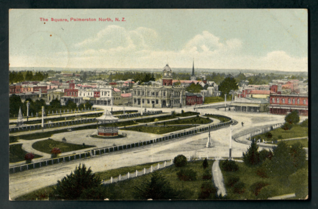 Coloured postcard of The Square Palmerston North. - 47211 - Postcard image 0