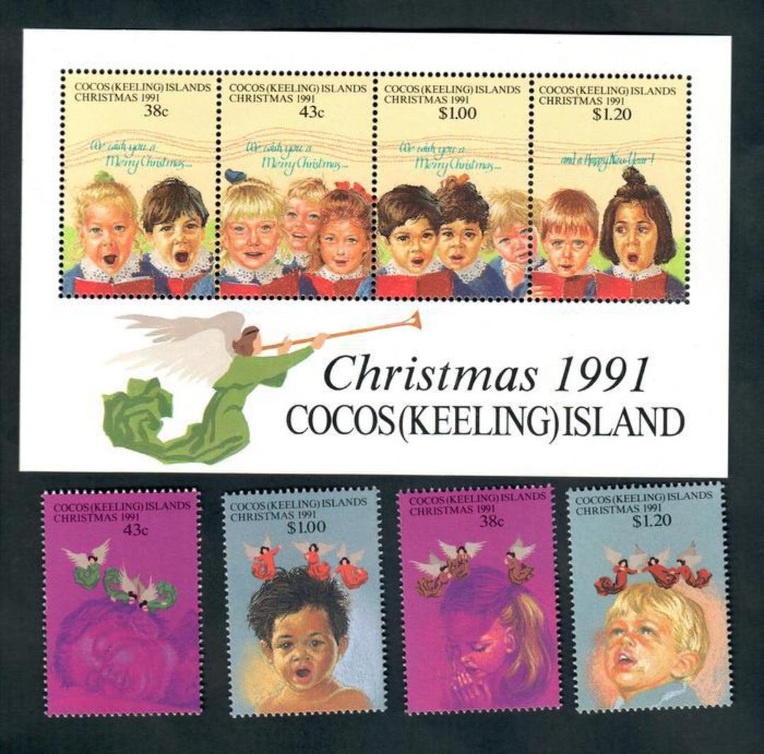 COCOS (KEELING) ISLANDS 1991 Christmas. Set of 4 and miniature sheet. - 50196 - UHM image 0