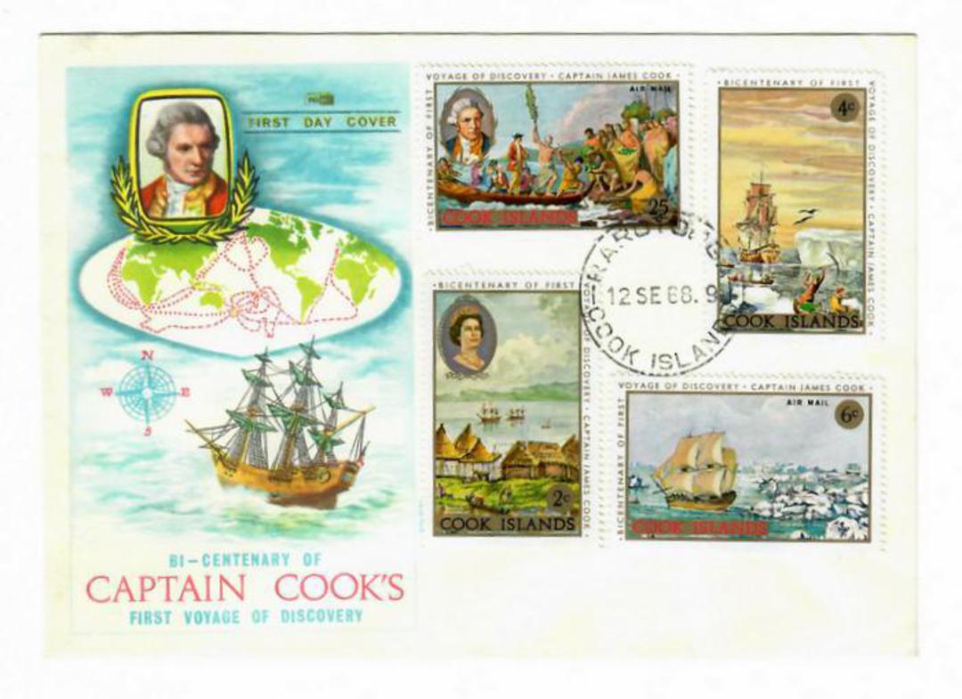 COOK ISLANDS 1968 Bicentenary of the First Voyage of Discovery by Capt James Cook. Set of 8 on first day cover. - 32105 - FDC image 0