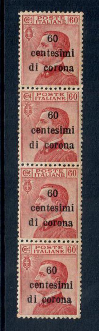USTRIAN TERRITORIES AQUIRED BY ITALY GENERAL ISSUES 1919 Definitive 60 di c on 60c Carmine-Red. Strip of 4. - 50510 - UHM image 0