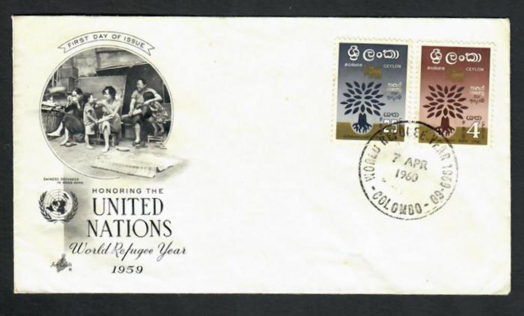 CEYLON 1960 United Nations Refugee Year. Set of 2 on first day cover. - 31934 - FDC image 0