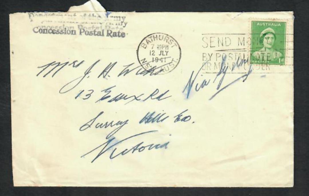 AUSTRALIA 1941 Cover posted from Bathurst. Cachet "Department of the Army Concession Postal Rate'. - 32295 - PostalHist image 0