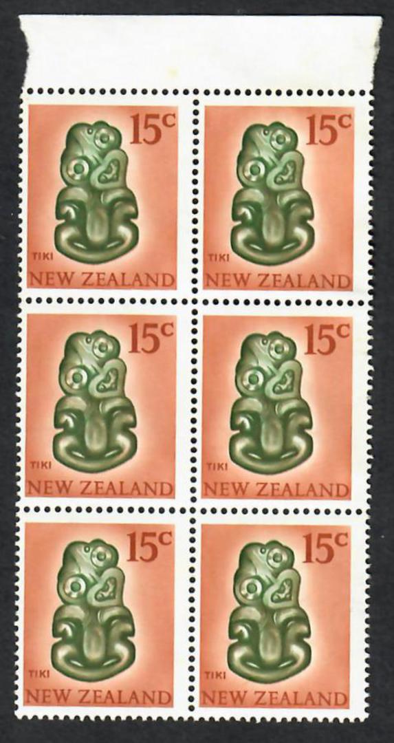 NEW ZEALAND 1967 Decimal Definitive 15c Tiki. Two blocks of 6. There is a slight shade difference between each block. - 21894 - image 0