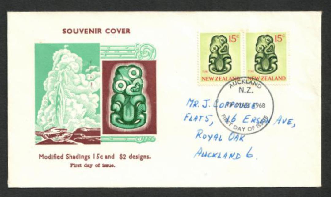NEW ZEALAND 1967 Definitive 15c Green Tiki on illustrated first day cover. - 35069 - FDC image 0