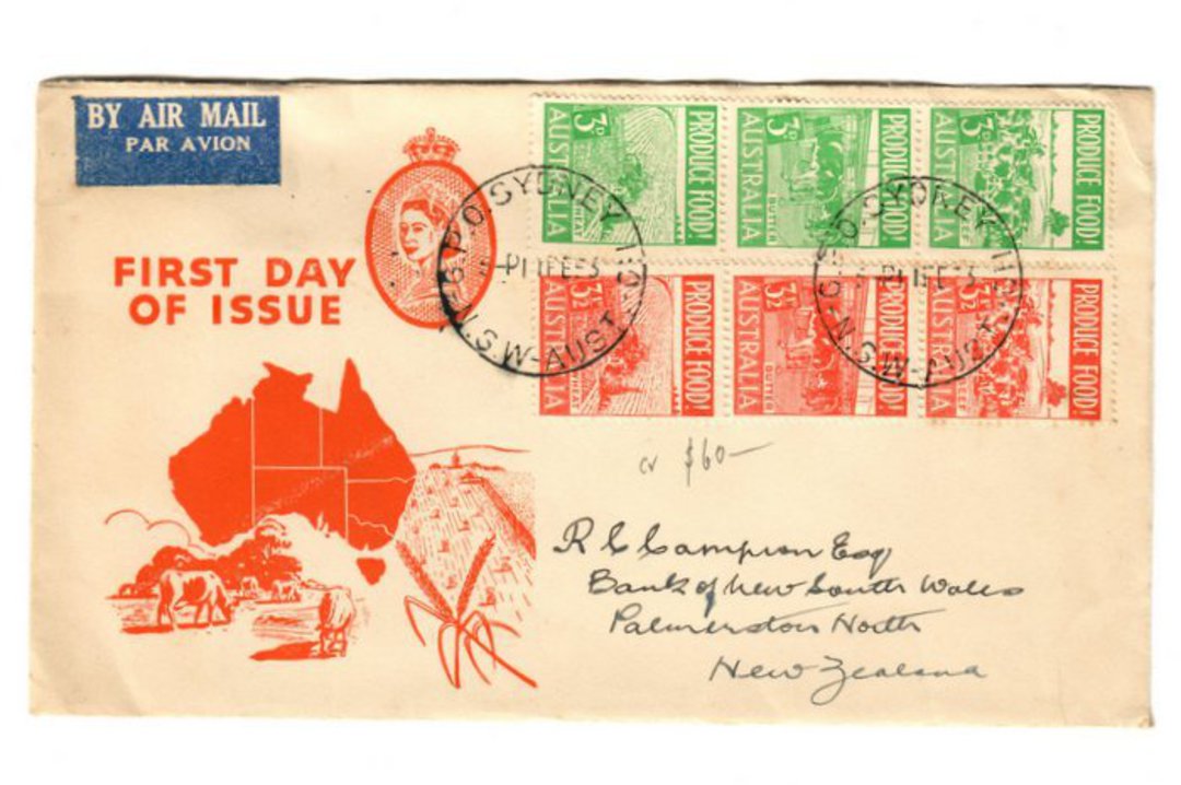 AUSTRALIA 1953 Food Production. Set of 6 on illustrated first day cover. - 38285 - FDC image 0
