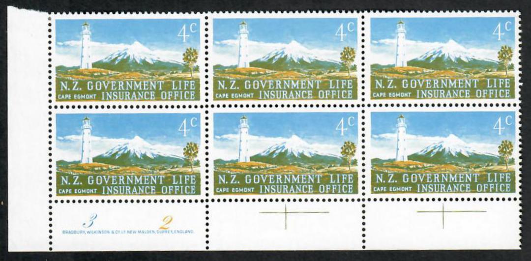NEW ZEALAND 1969 Life Insurance 4c Cape Egmont on Vertical Mesh Chalky Paper with Dull PVA Gum. Plate Blocks (of six each) 32 an image 1