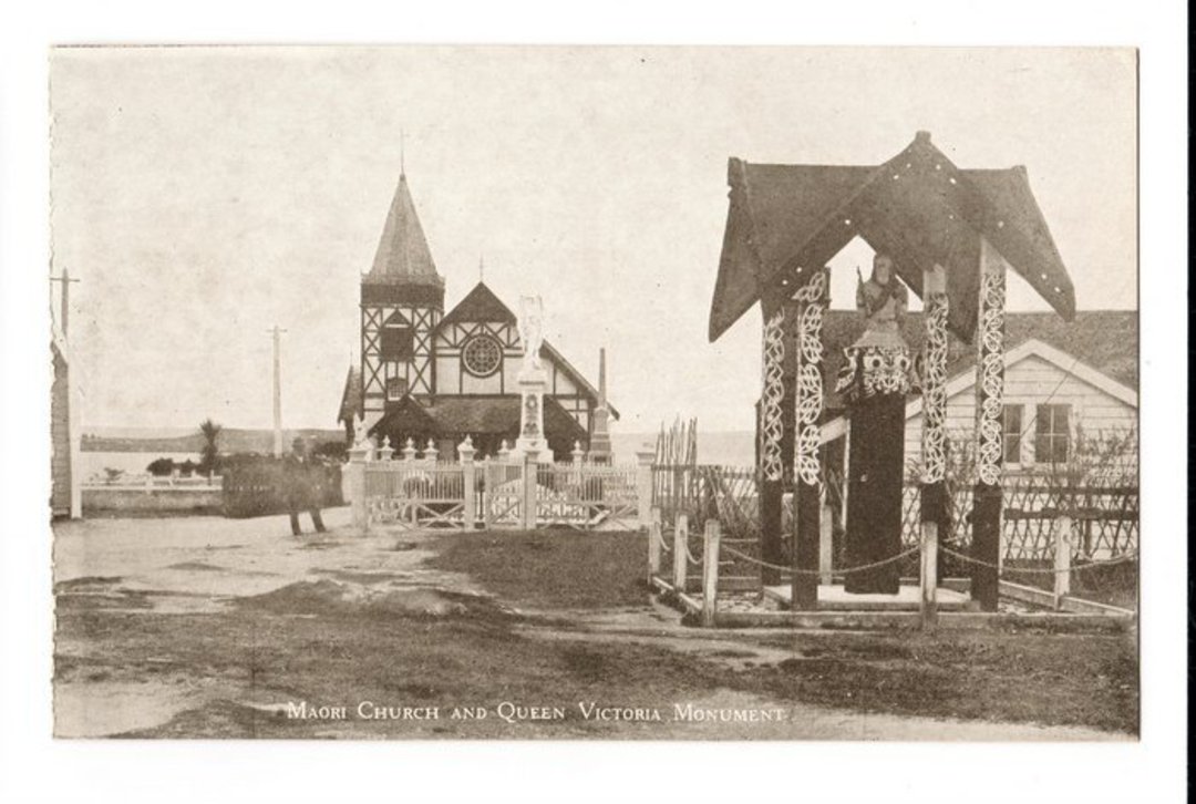 Postcard of Maori Church and Queen Victoria Monument. - 245946 - Postcard image 0