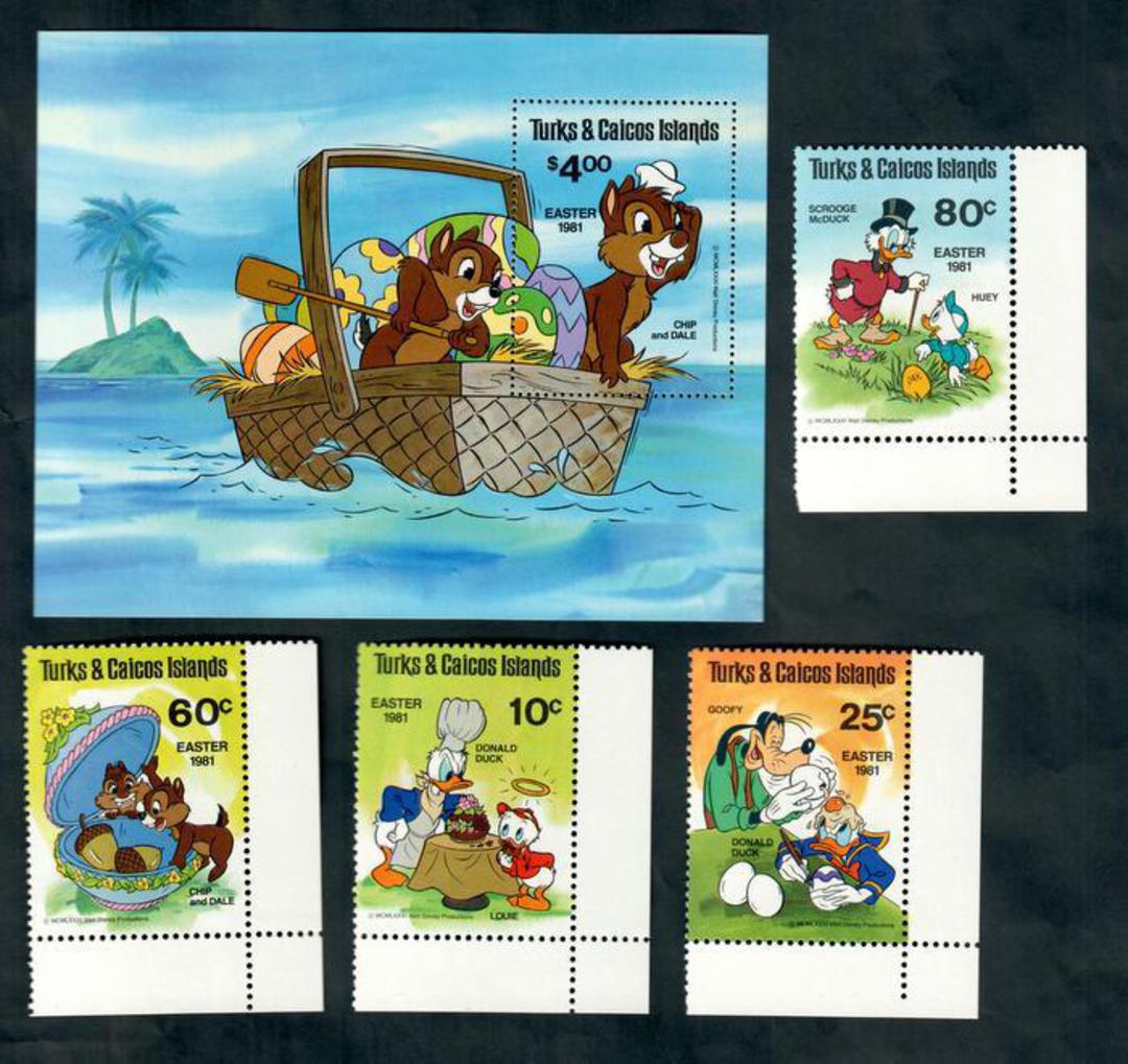 TURKS & CAICOS ISLANDS 1981 Walt Disney Characters. Set of 4 and miniature sheet. - 52040 - UHM image 0