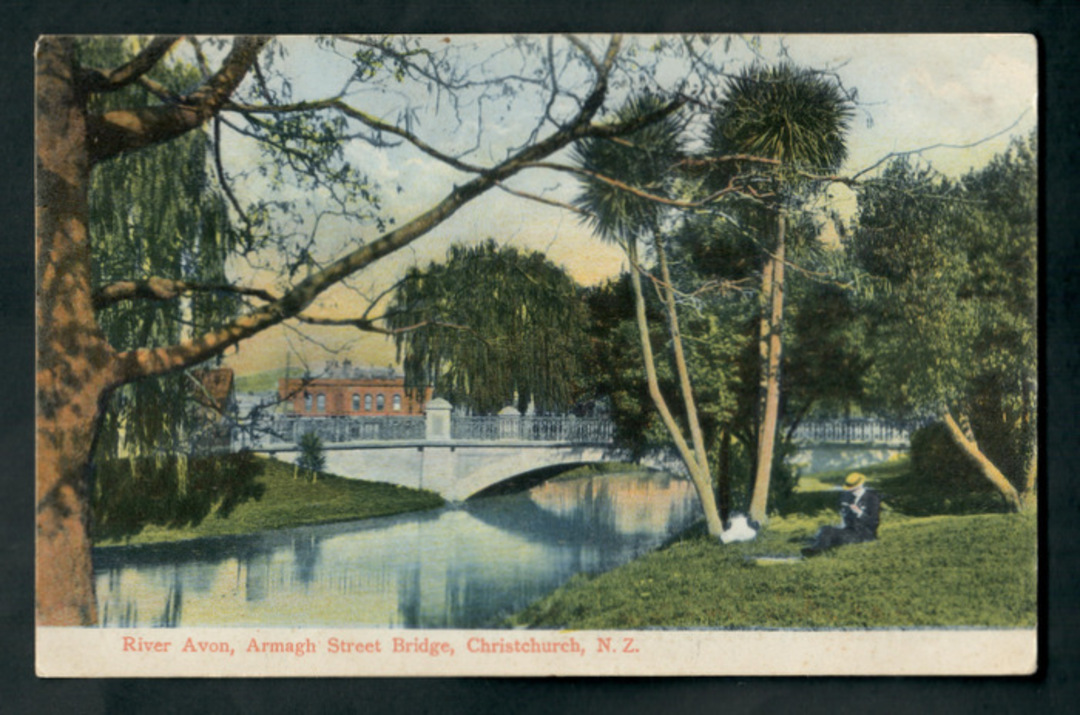 Coloured postcard of River Avon Armagh Street Bridge Christchurch. - 48446 - Postcard image 0