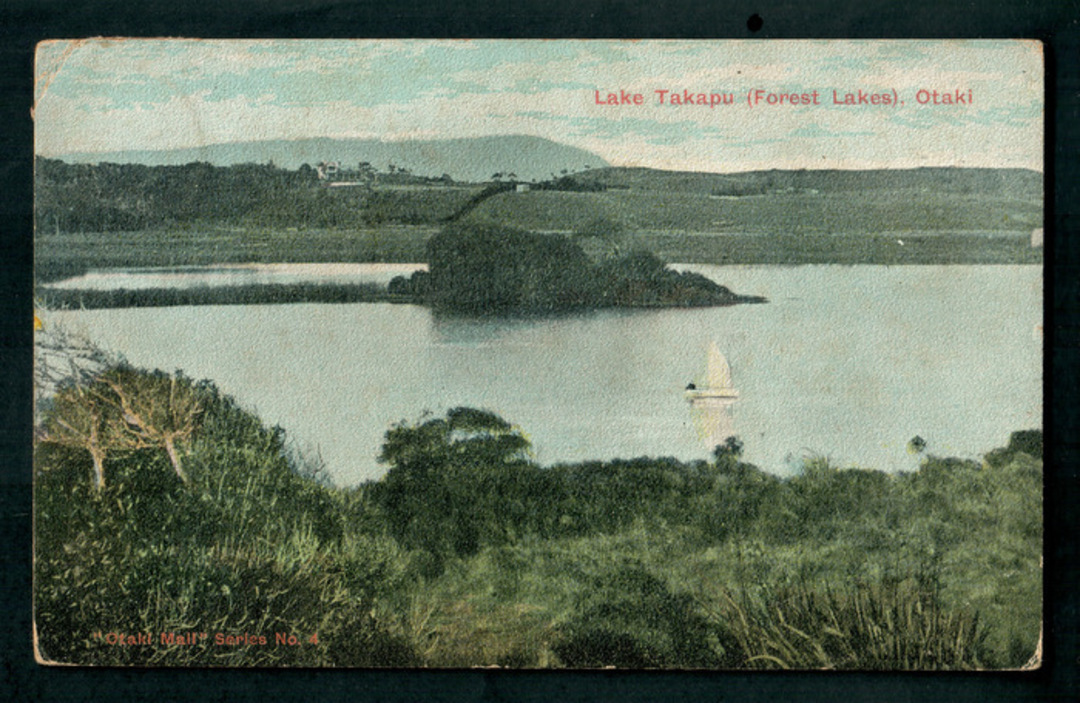 Coloured postcard of Lake Takapu Forest Lakes Otaki. - 47307 - Postcard image 0