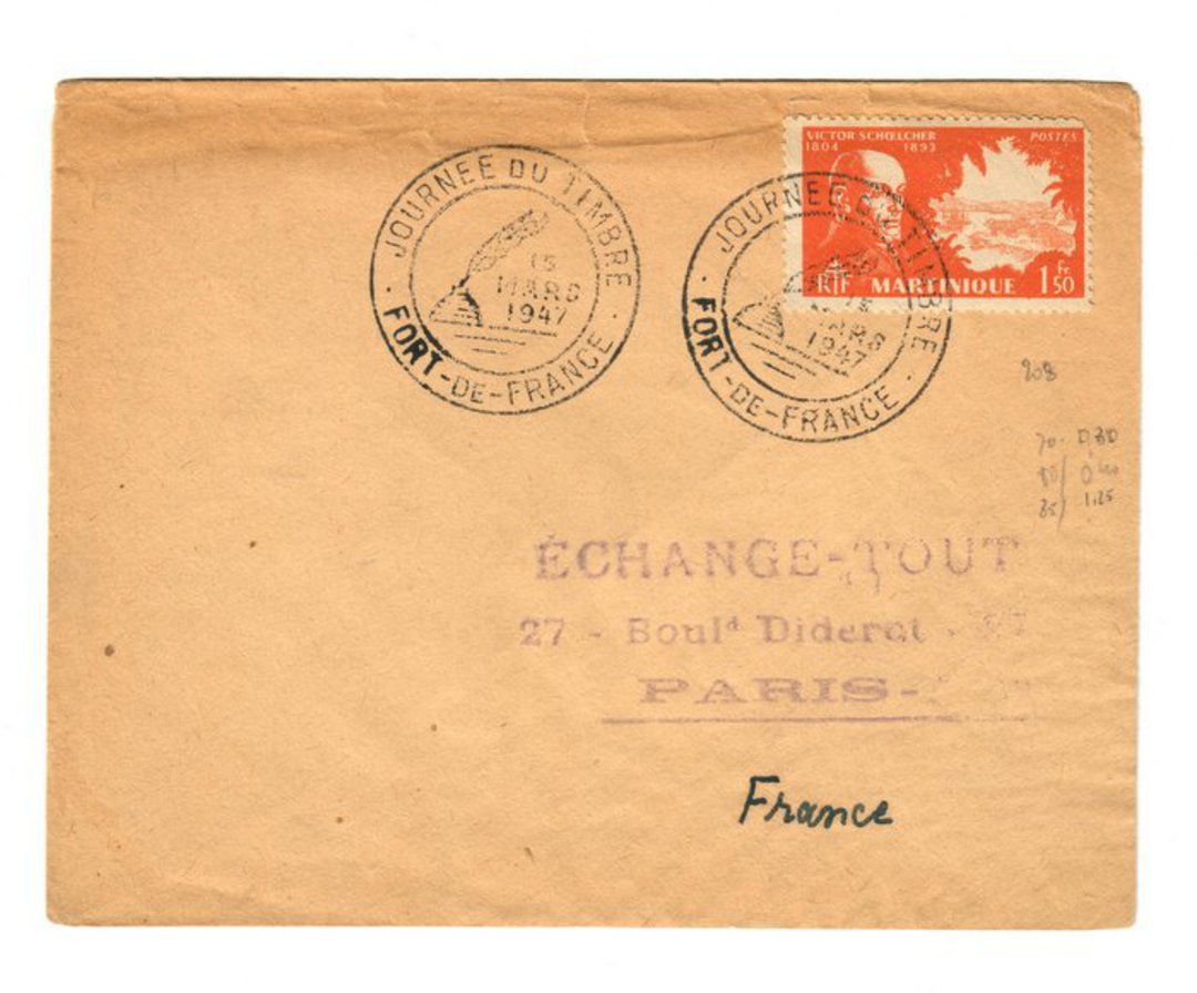 MARTINIQUE 1947 Letter from Fort de France to France. Stamp Day Special Postmark. - 37825 - PostalHist image 0