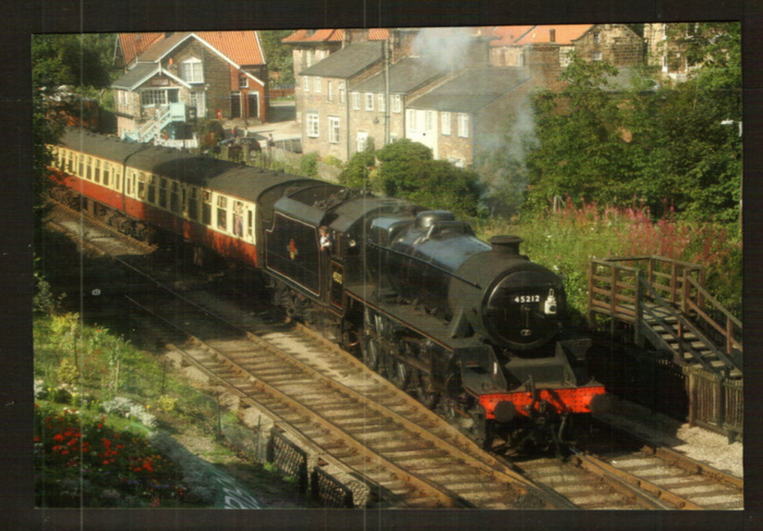 Modern Coloured Postcard of 45212 Black Five departing Grosmont Station. - 440031 - Postcard image 0