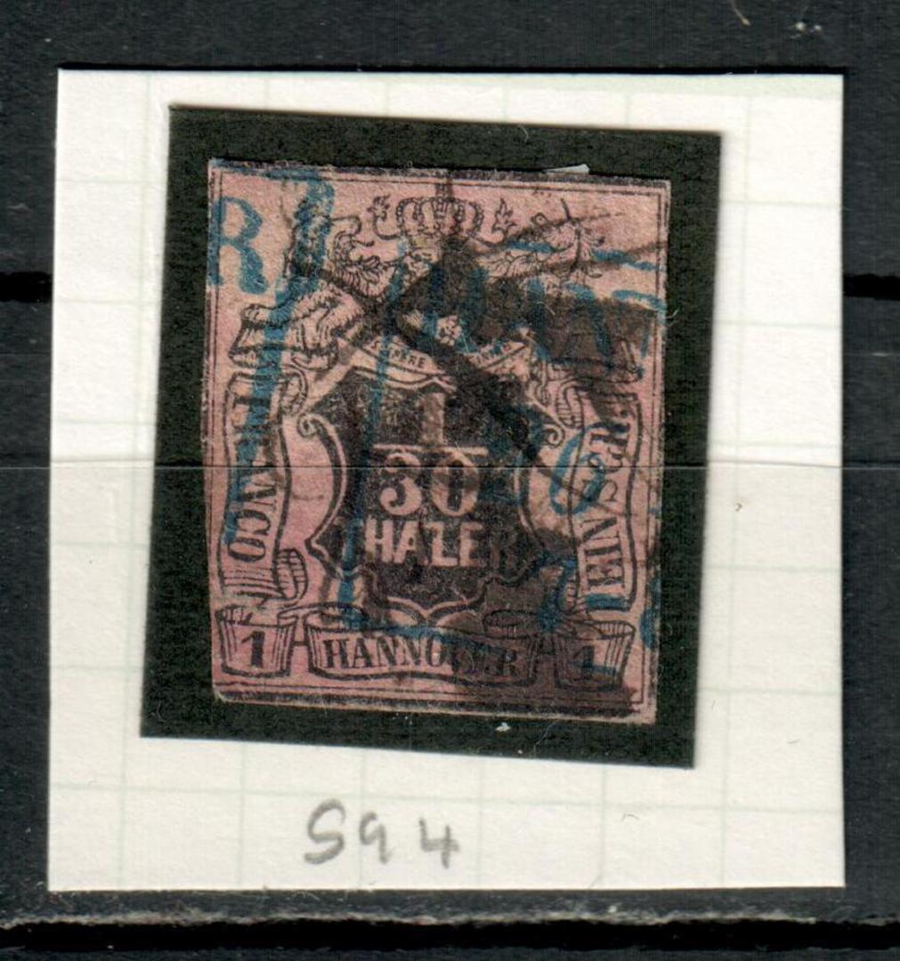 HANOVER 1851 Definitive 1/30 th Black on Crimson. Heavy postmark. From the collection of H Pies-Lintz. - 77462 - Used image 0
