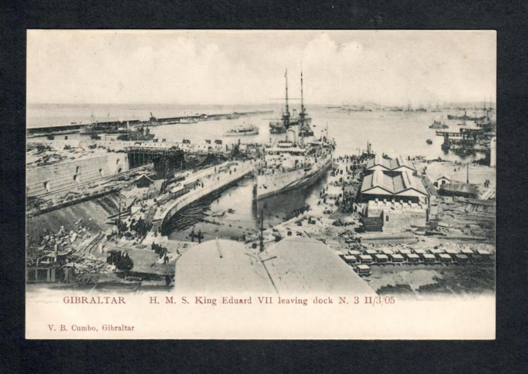 GIBRALTAR Early Undivided Postcard of HMS King Edward VII leaving the dock. - 40214 - Postcard image 0