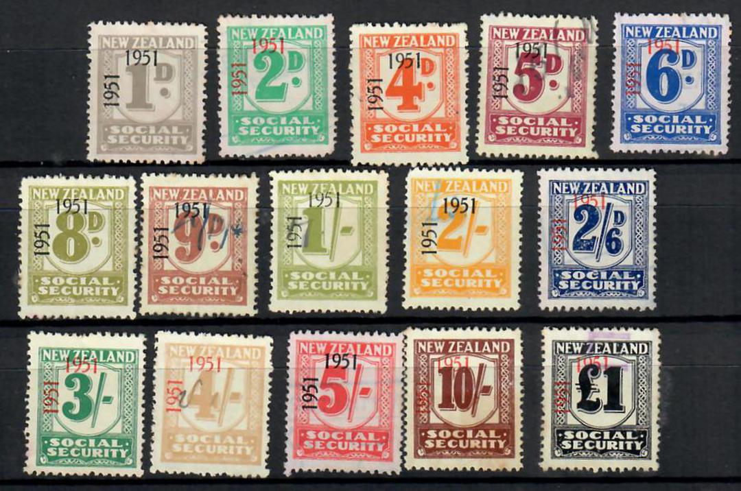 NEW ZEALAND 1951 Wage Tax. 15 values of the set of 17. missing the 3d and £4. Includes 8 mint values including the 8d. - 20688 - image 0