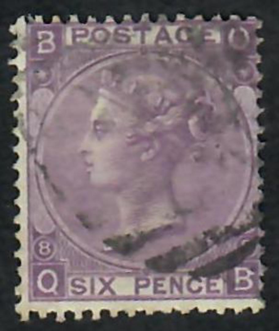 GREAT BRITAIN 1867 6d Dull Violet. Without hyphen. Plate 8. Letters BQQB. Centred north east.Good perfs. Postmark very light. - image 0