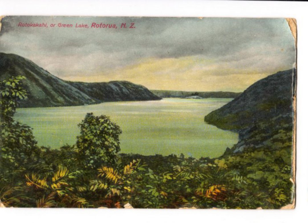 Coloured postcard of Rotokakahi or Green Lake. - 46167 - Postcard image 0