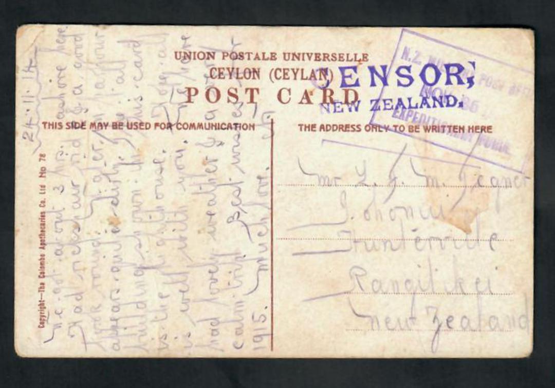 NEW ZEALAND 1914 Postcard to New Zealand. NZ Military Post Office. Expeditionary Force. 25 Nov 1914. Passed by Censor. Boxed cac image 0