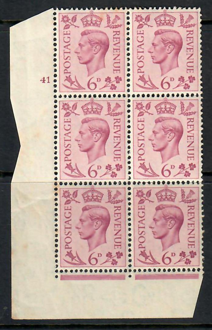 GREAT BRITAIN 1938 Geo 6th 6d Purple. Cylinder41. Block of 6. - 54377 - UHM image 0