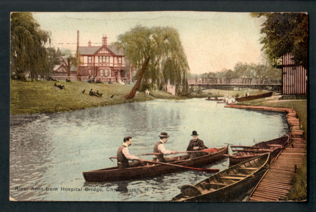 Coloured Postcard of River Avon from Hospital Bridge Christchurch. - 248358 - Postcard image 0